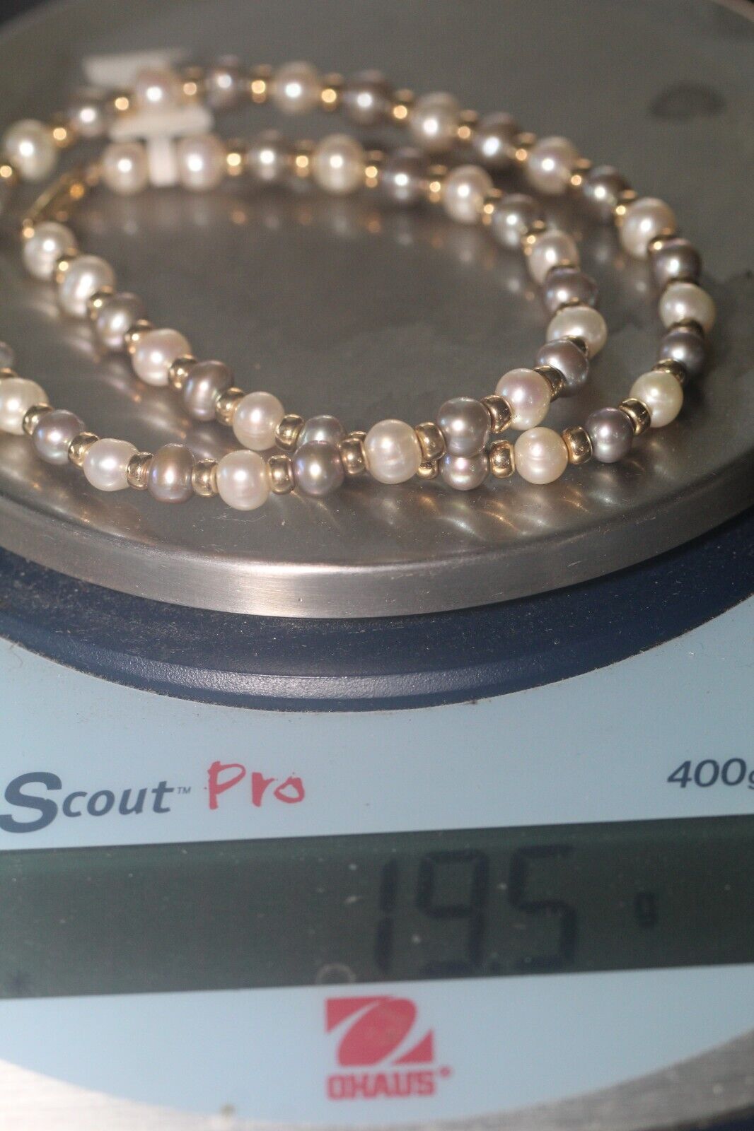VINTAGE 14k Yellow Gold 4 mm Beaded with 6.5 mm White & Gray Pearl 17" Necklace