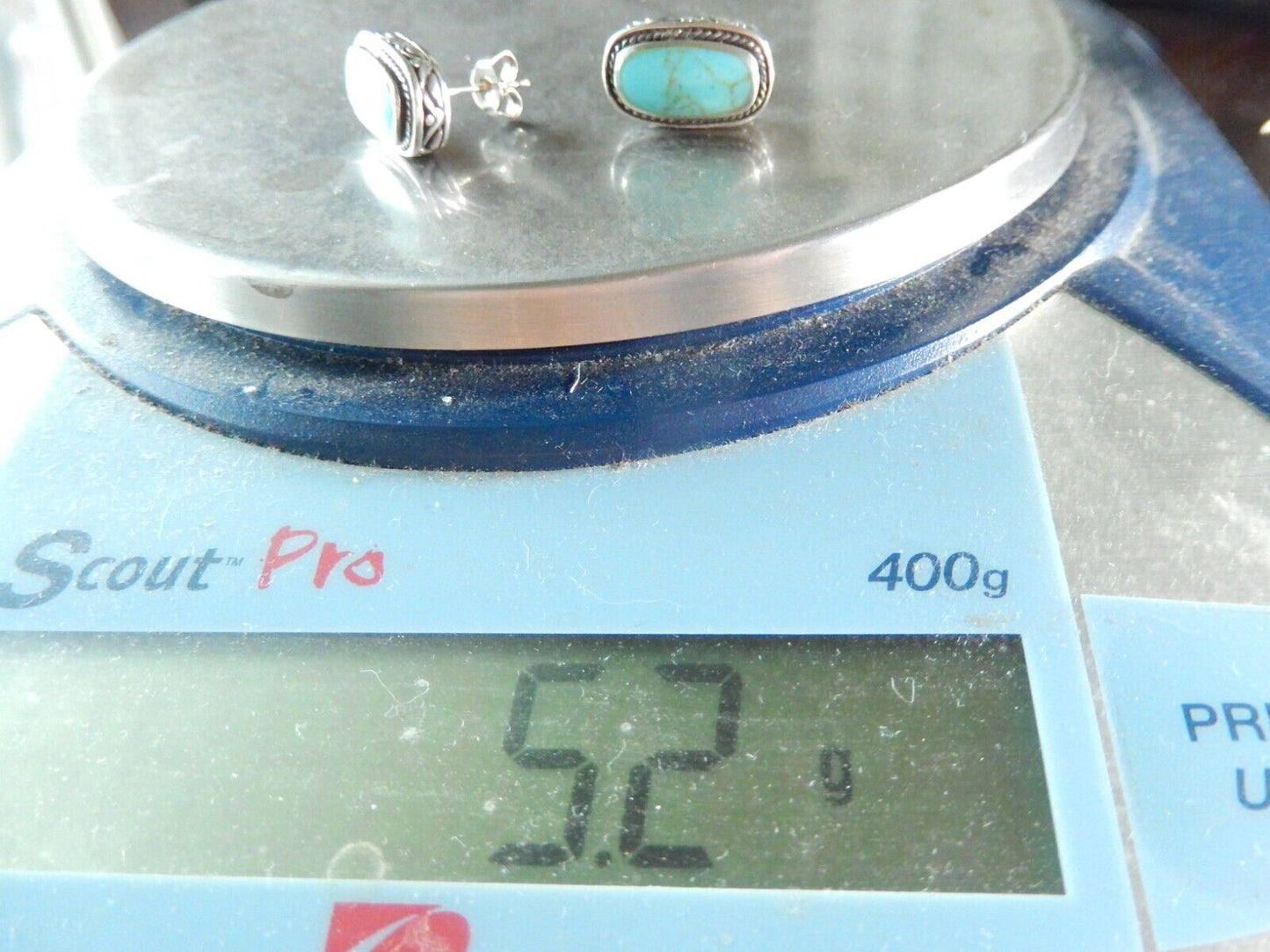 *VINTAGE* SOUTHWEST TURQUOISE STERLING SILVER POST EARRINGS 3/4" x 3/8"