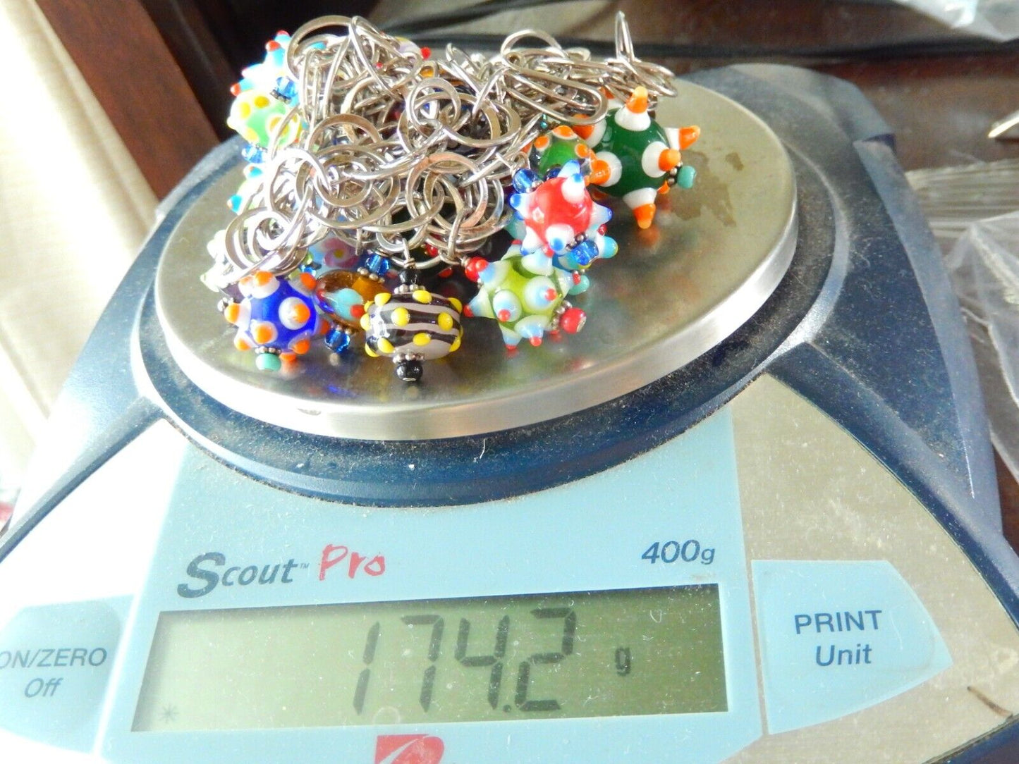 *VINTAGE* RARE Sterling Silver Italian Murano Art Glass Bead Necklace 16”- 174g