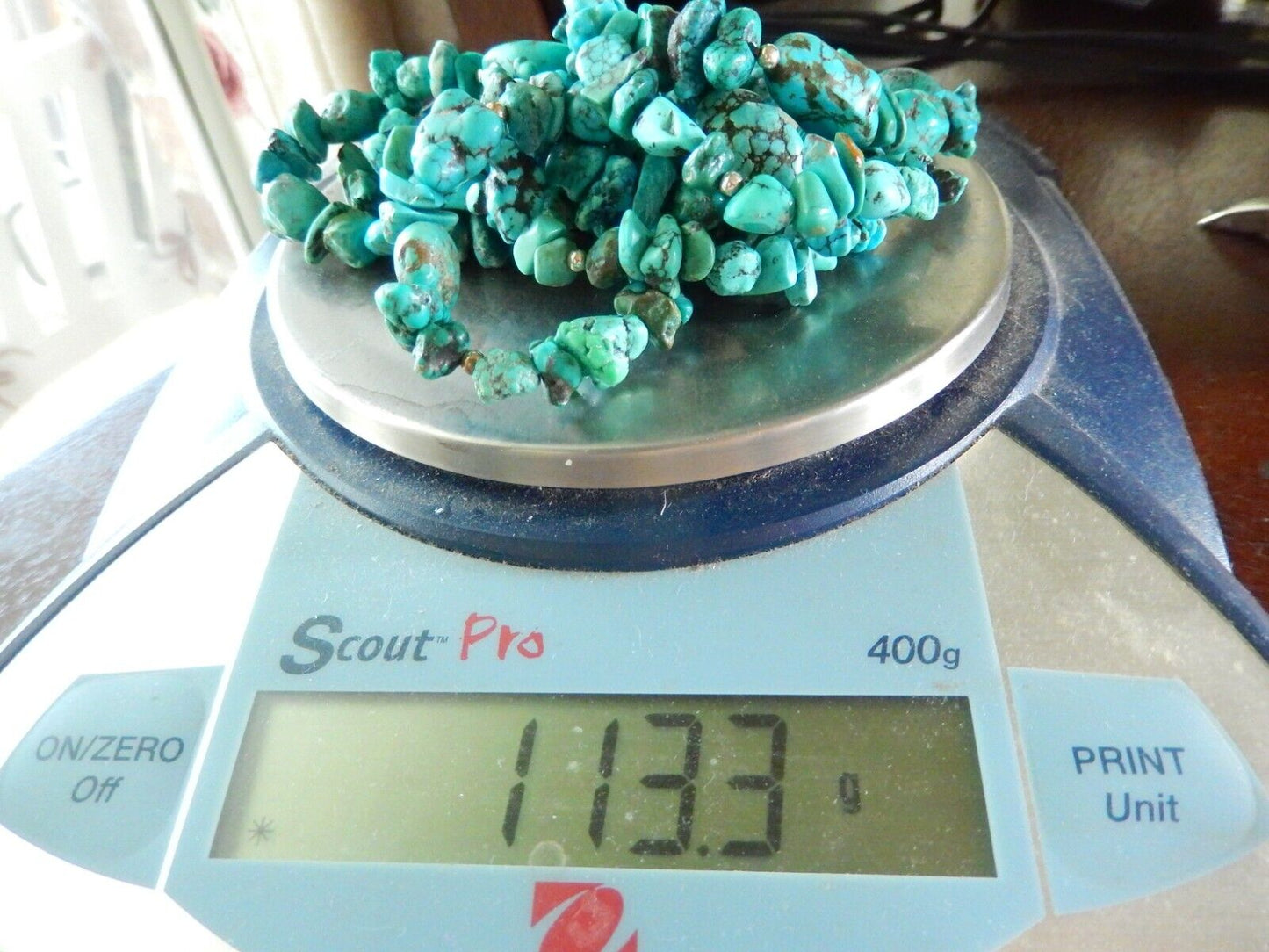 *VINTAGE* Three Strand Turquoise Nuggets Sterling Silver Necklace 16” - 18”