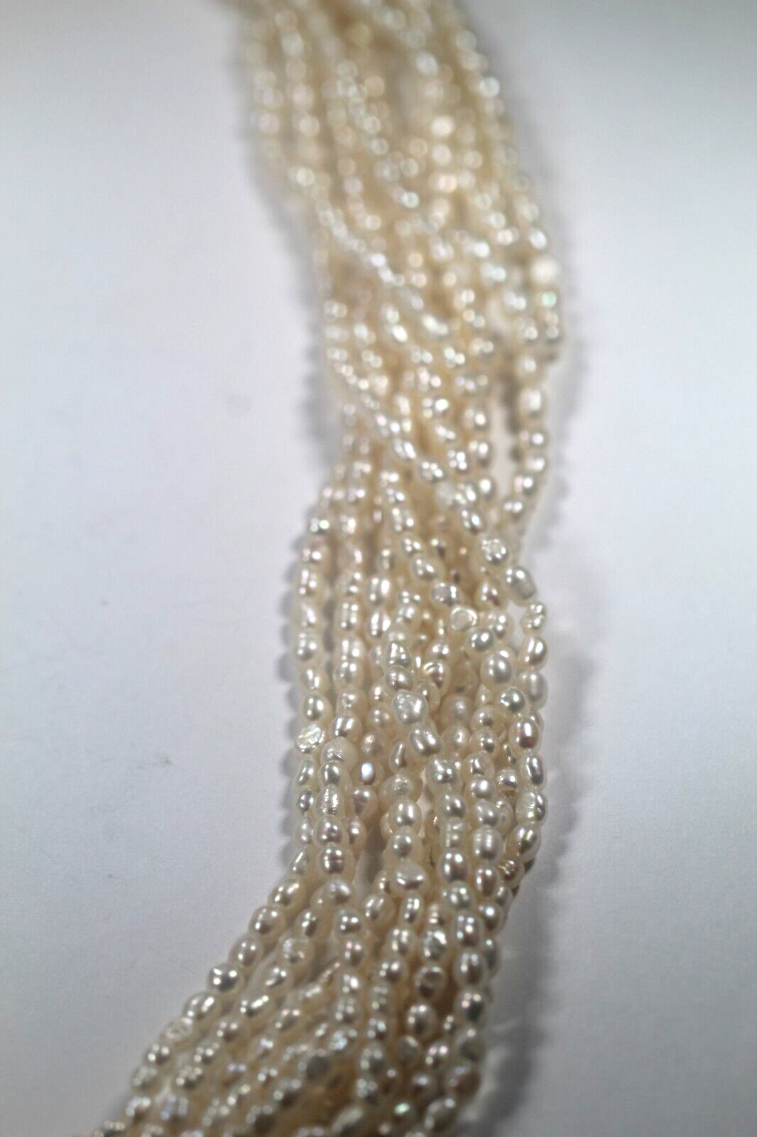 *VINTAGE* 18" Ten 10 Strand Natural Real Baroque Rice Pearl Necklace