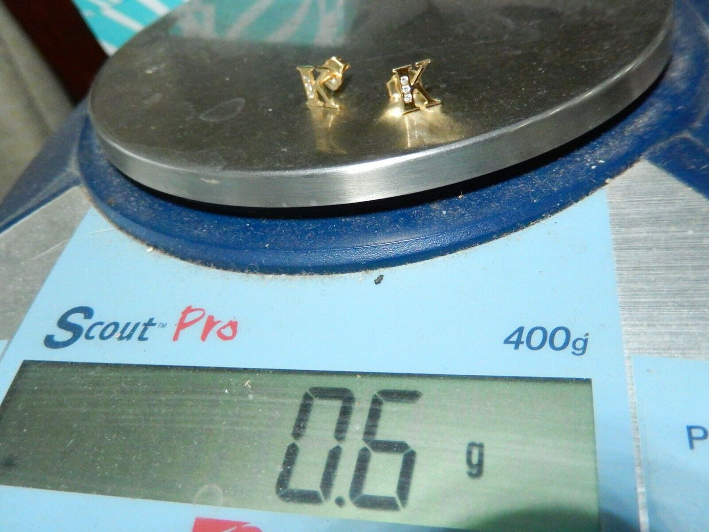 10K Yellow Gold Initial Letter K Diamond Ear Stud Earrings