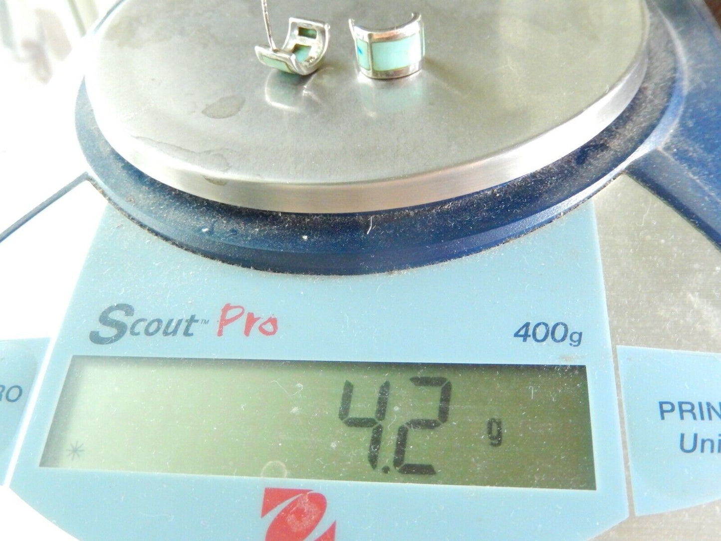 *VINTAGE* Southwest Sterling Silver Turquoise Wide Half Hoop Earrings 3/8" Wide