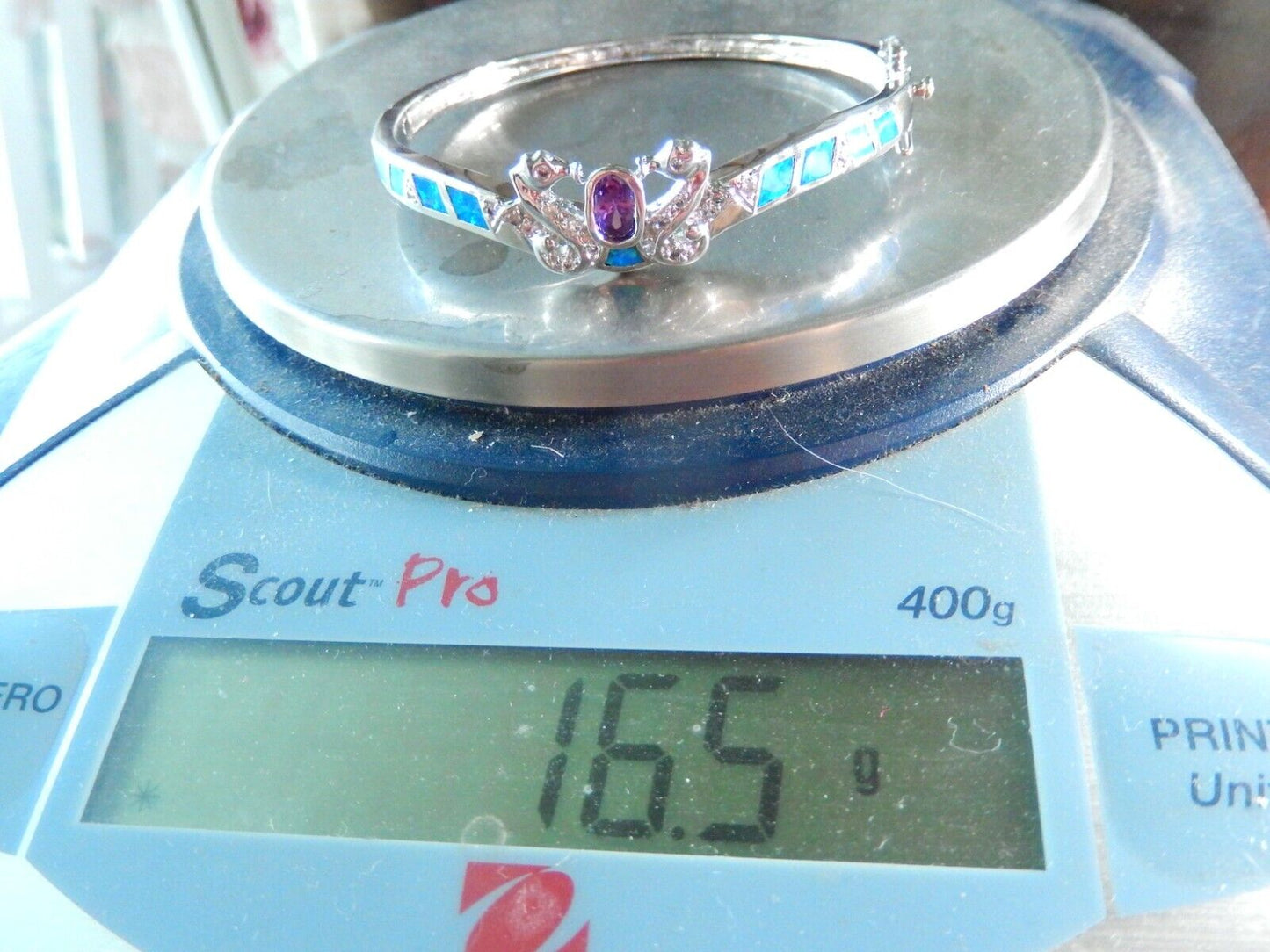 Amethyst & Australian Opal Inlay 925 Sterling Silver Bangle Bracelet