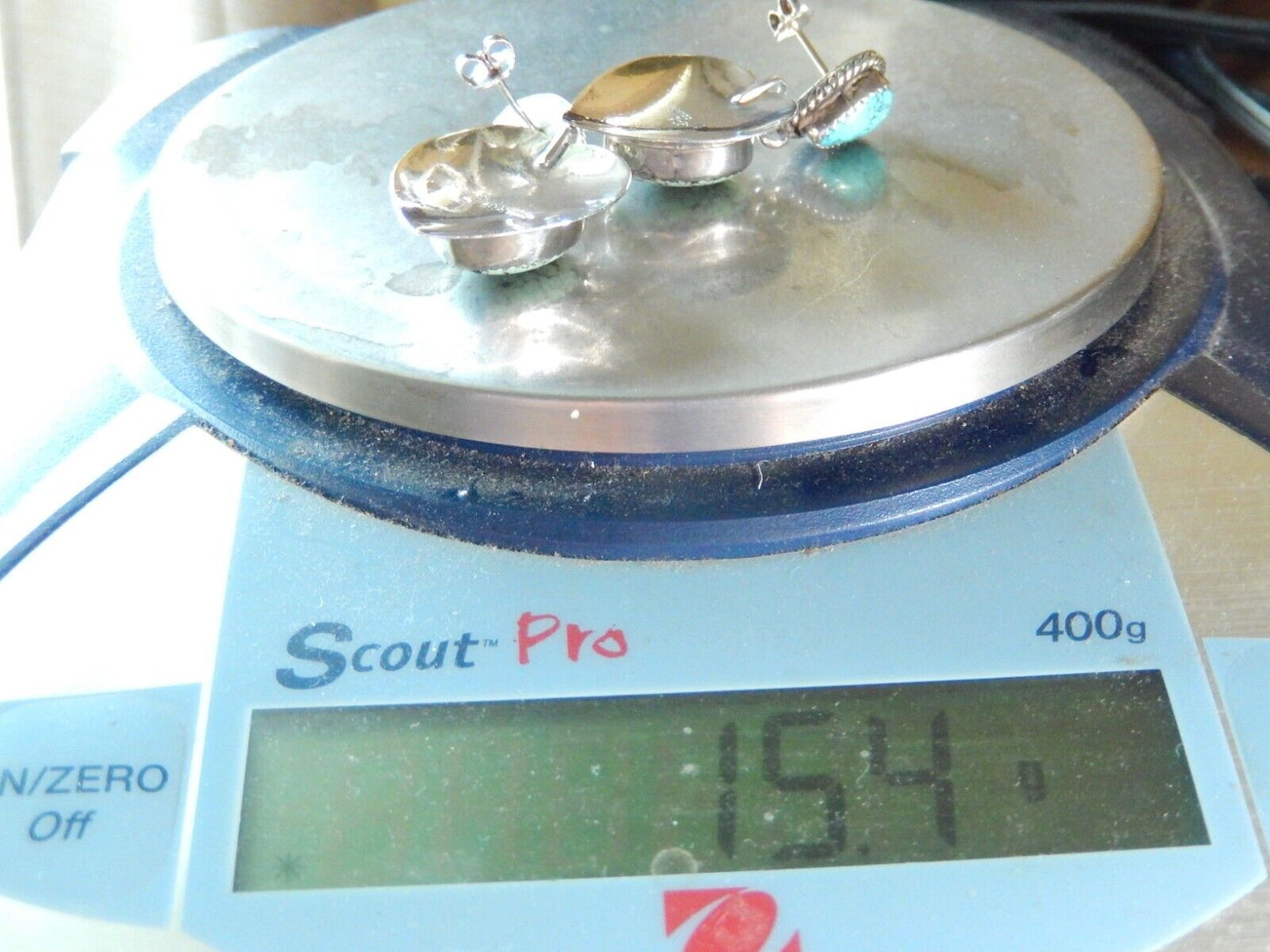 *VINTAGE* LG Southwest Sterling Silver Turquoise Heart Dangle Earrings 2" Long