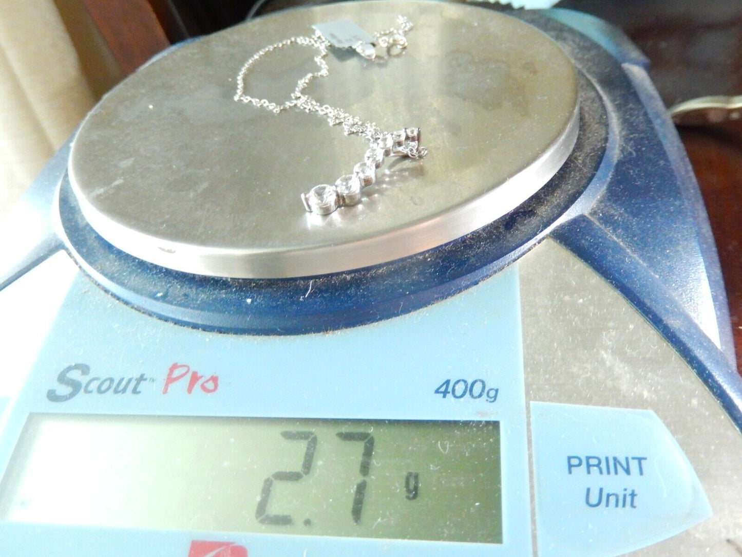 LARGE Sterling Silver CZ Journey Pendant Necklace 1-1/8" Tall w/18" Chain
