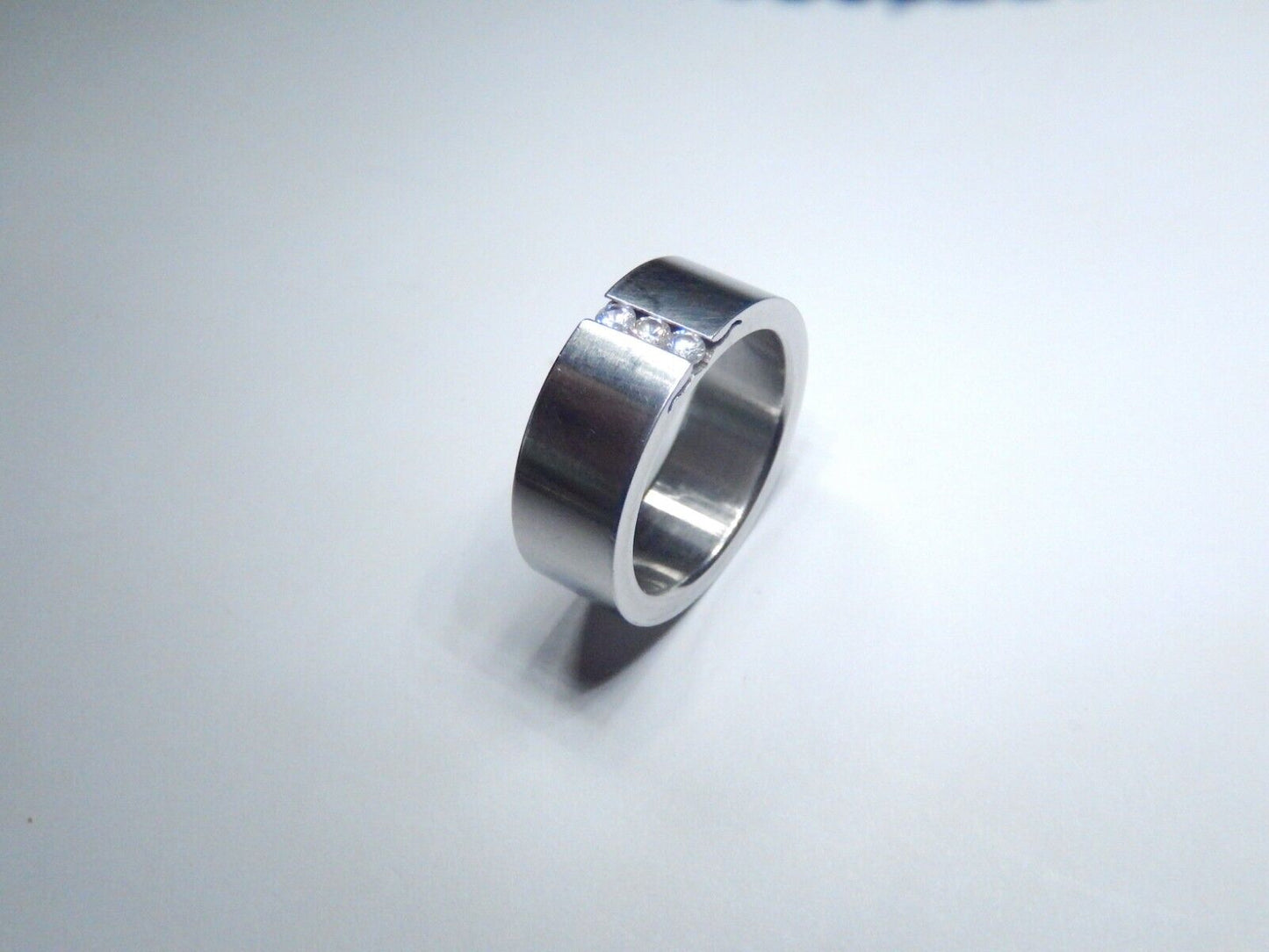 Stainless Steel 8 mm Three CZ Wedding Band Ring Size 7.75
