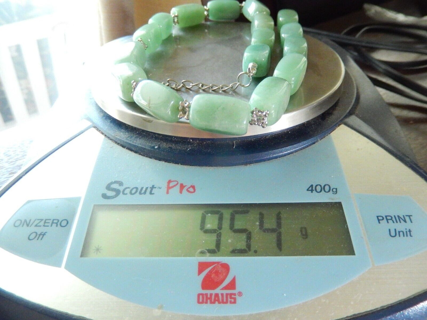 *VINTAGE* JADE Square Bead Green Light Green Beveled Beaded 18" Necklace