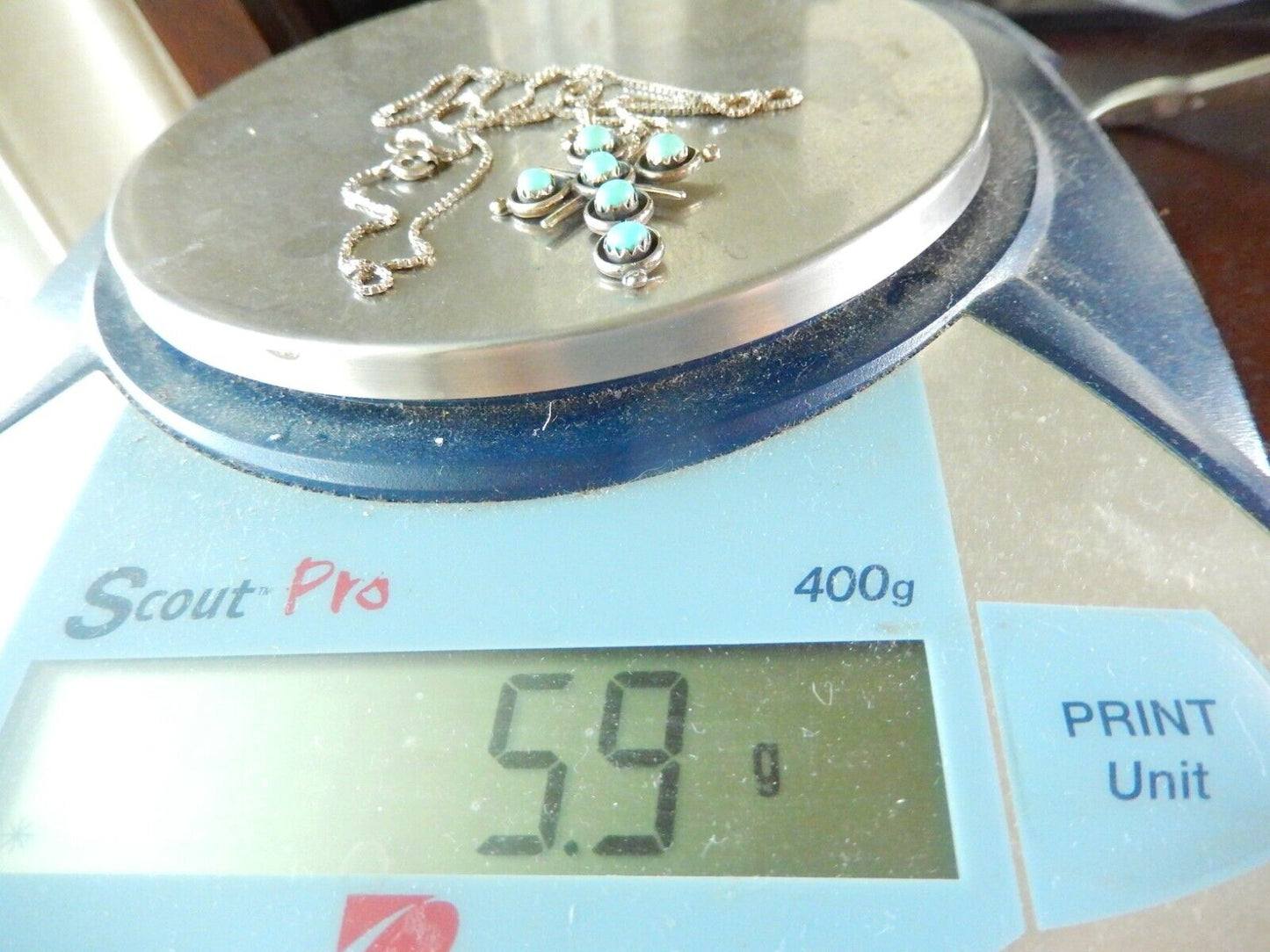 *VINTAGE* Zuni Artist "HM" Sterling Silver Turquoise Cross Pendant w/20" Chain