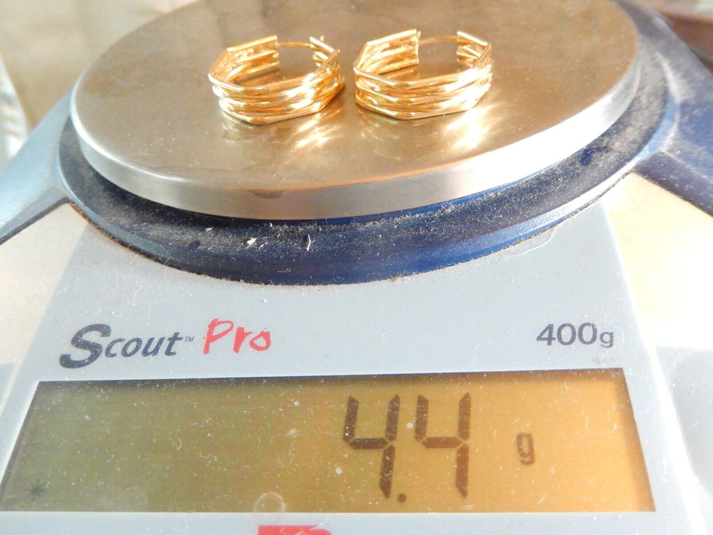 Solid 14K Yellow Gold Five Tube Geometric Hoop Earrings - 1-1/8" x 7/8" - 4.4gm