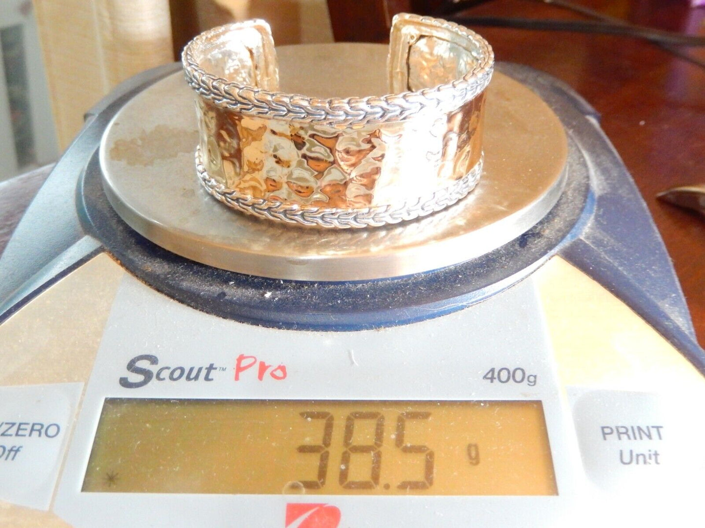 *VINTAGE* Sterling Silver & Gold Vermeil Wide Cuff Hammered Cuff Bracelet