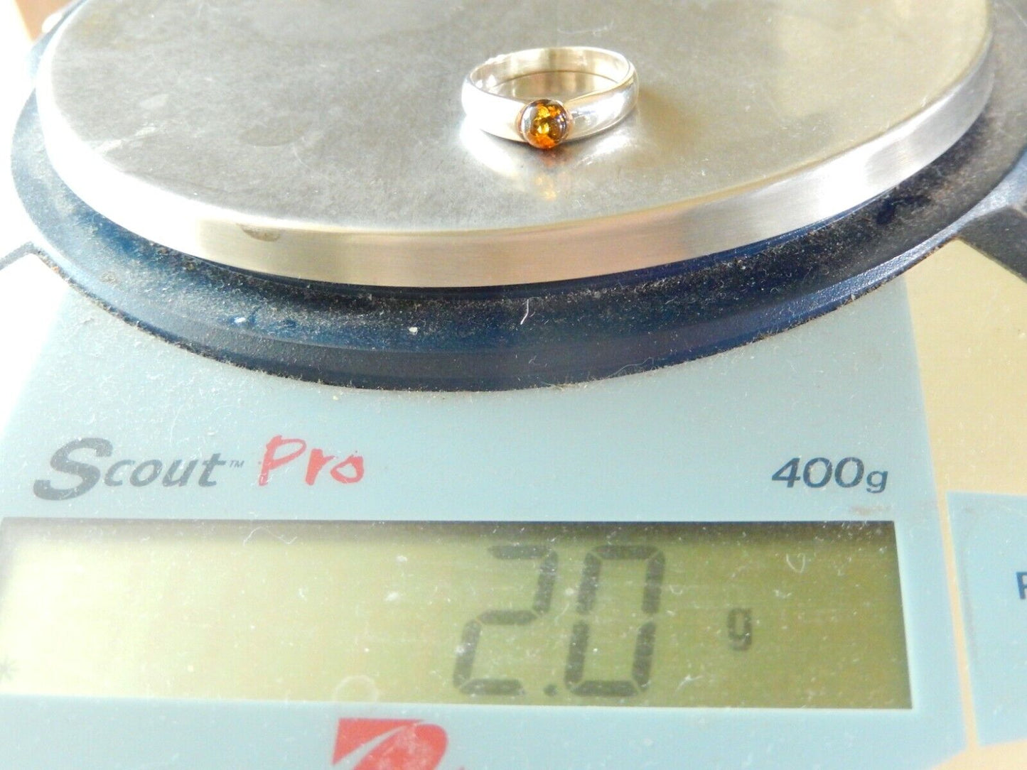 *VINTAGE* 925 Sterling Silver Golden Natural Amber Solitaire Ring Size 6.25