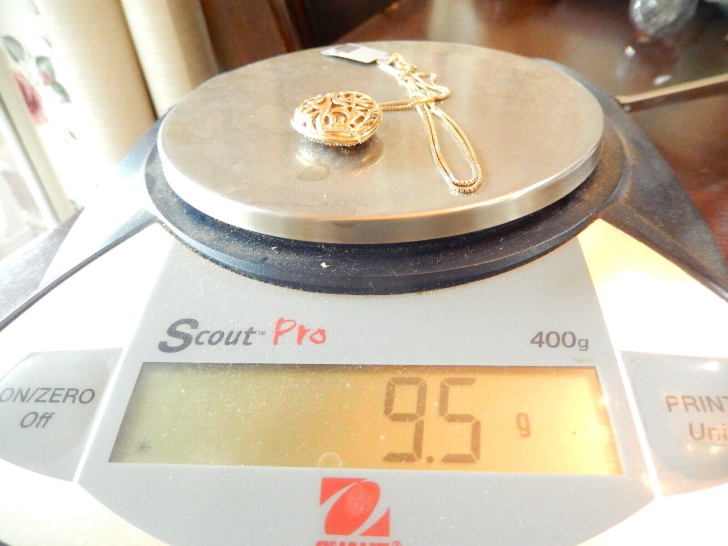VINTAGE Gold Vermeil 925 Filigree Puffed Heart Diamond Pendant w18 Chain