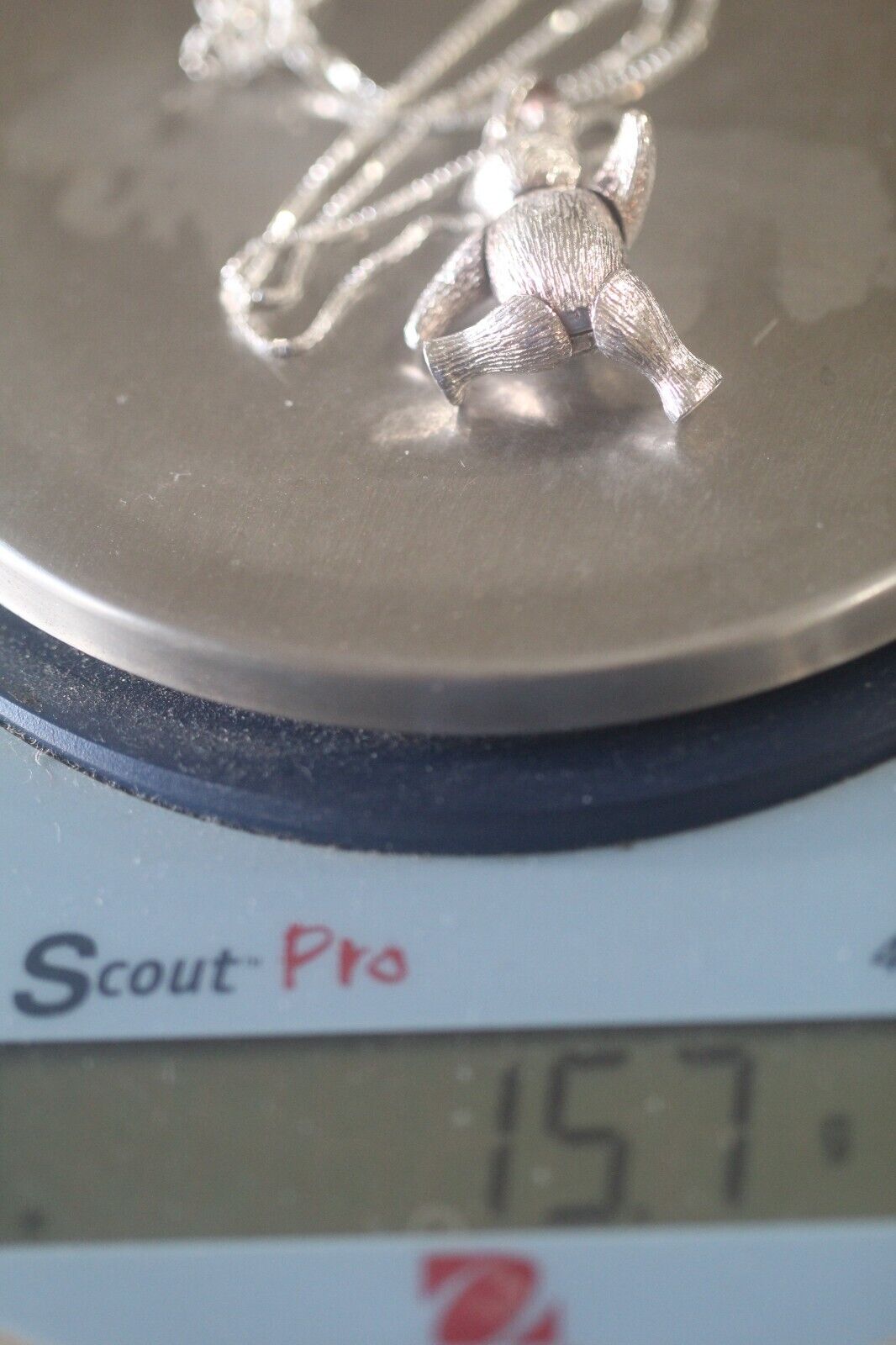 *VINTAGE* Articulated Movable Solid Sterling Silver TEDDY BEAR Pendant w/20"Chai