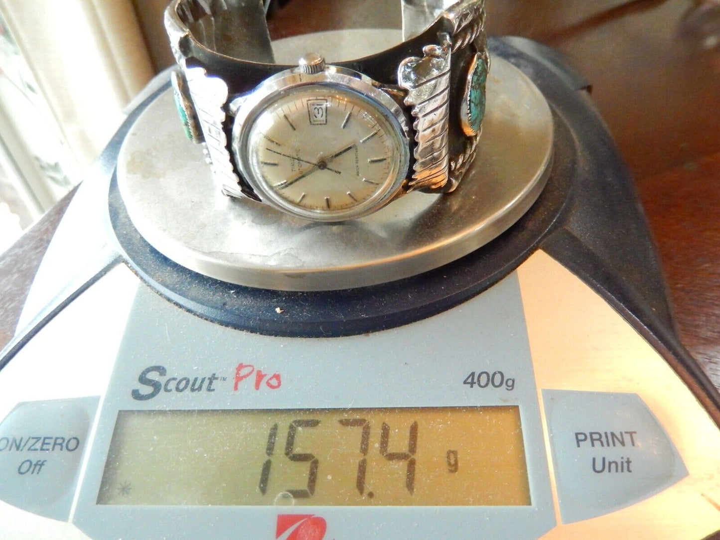 KEE YAZZIE Navajo Indian Jewelry Sterling Silver Turquoise Watch Cuff 157gm