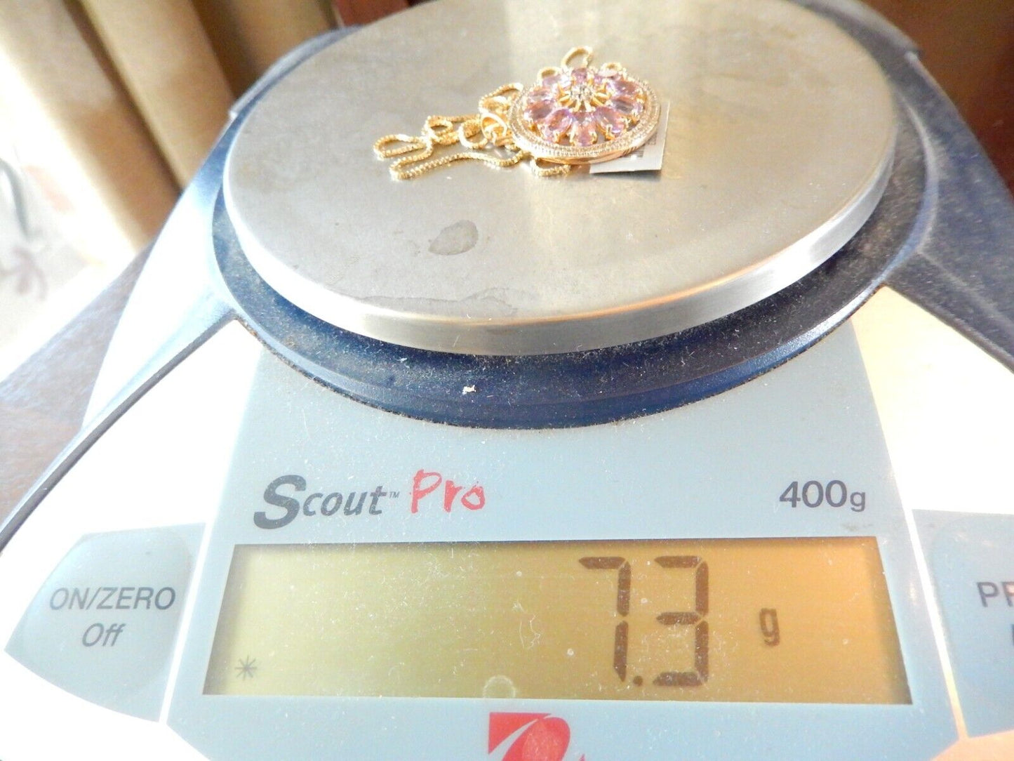 VINTAGE ROSS SIMONS Circle AMETHYST PENDANT Gold Vermeil w18 Gold Chain