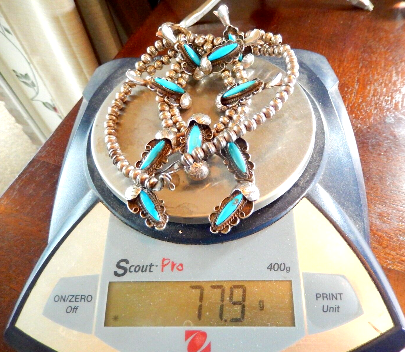 VINTAGE Native American Turquoise Squash Blossom Necklace Sterling Silver 18
