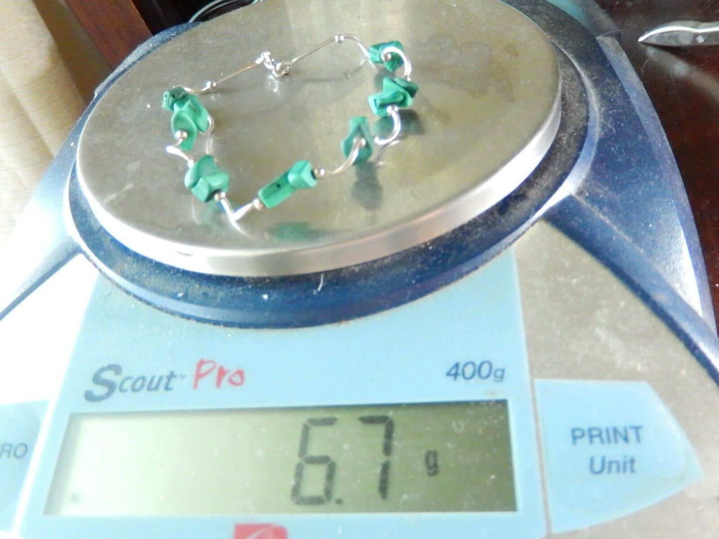*VINTAGE* Sterling Silver and Malachite Bracelet 7.5" and 6.7 Grams