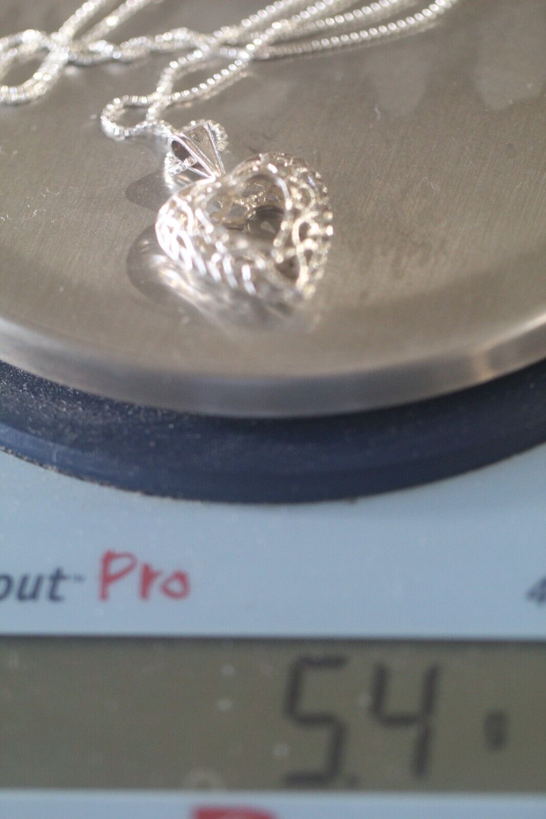 VINTAGE STERLING SILVER FILIGREE HEART PENDANT W/20" BOX CHAIN