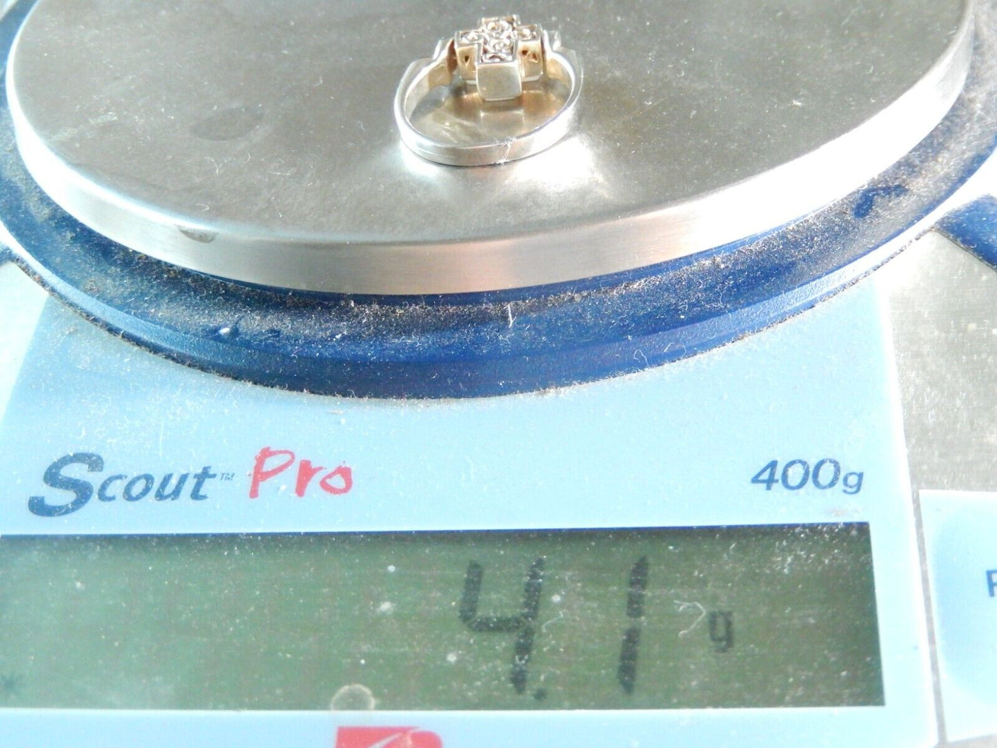 *VINTAGE* 925 Sterling Silver Reversible MOP & Filigree Cross Ring Size 6.75