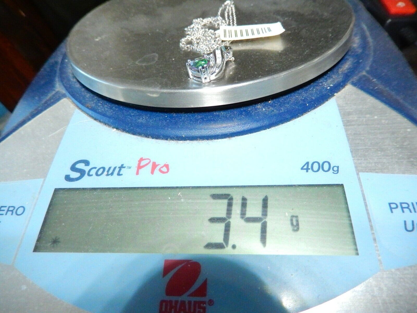 *NWT* 10k White Gold Mystic Topaz Trillion & Diamond Pendant and 18'' Chain