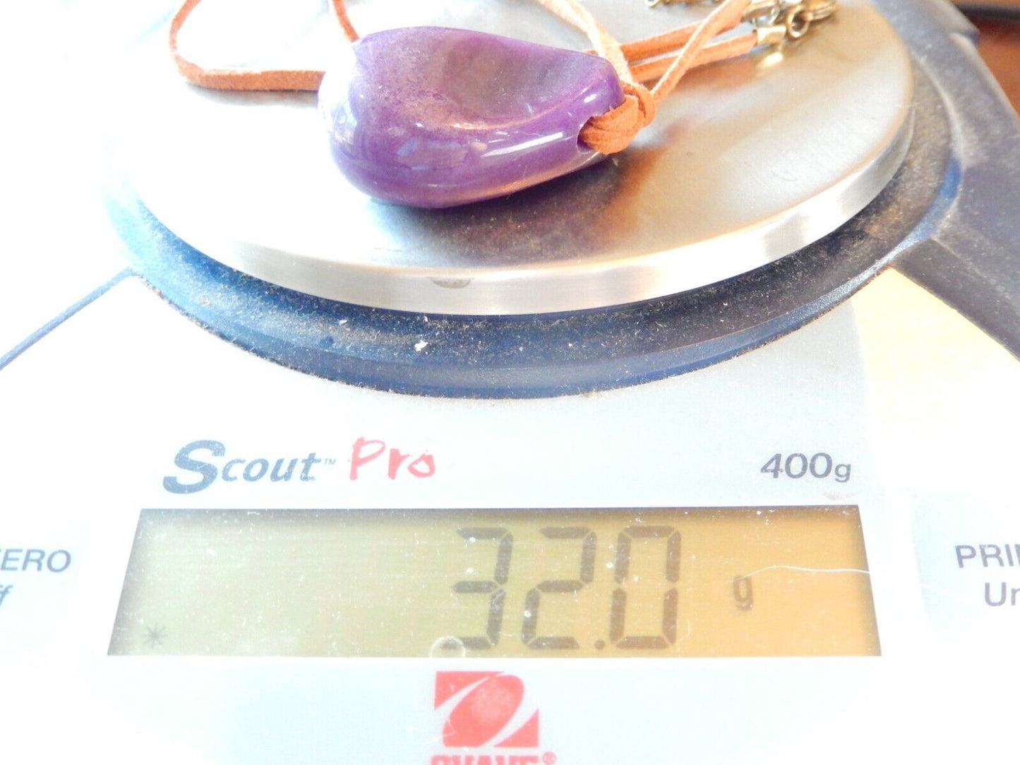 Large 1-5/8" x 1-1/8" Amethyst Pendant On Long 22" Adjustable Leather Cord