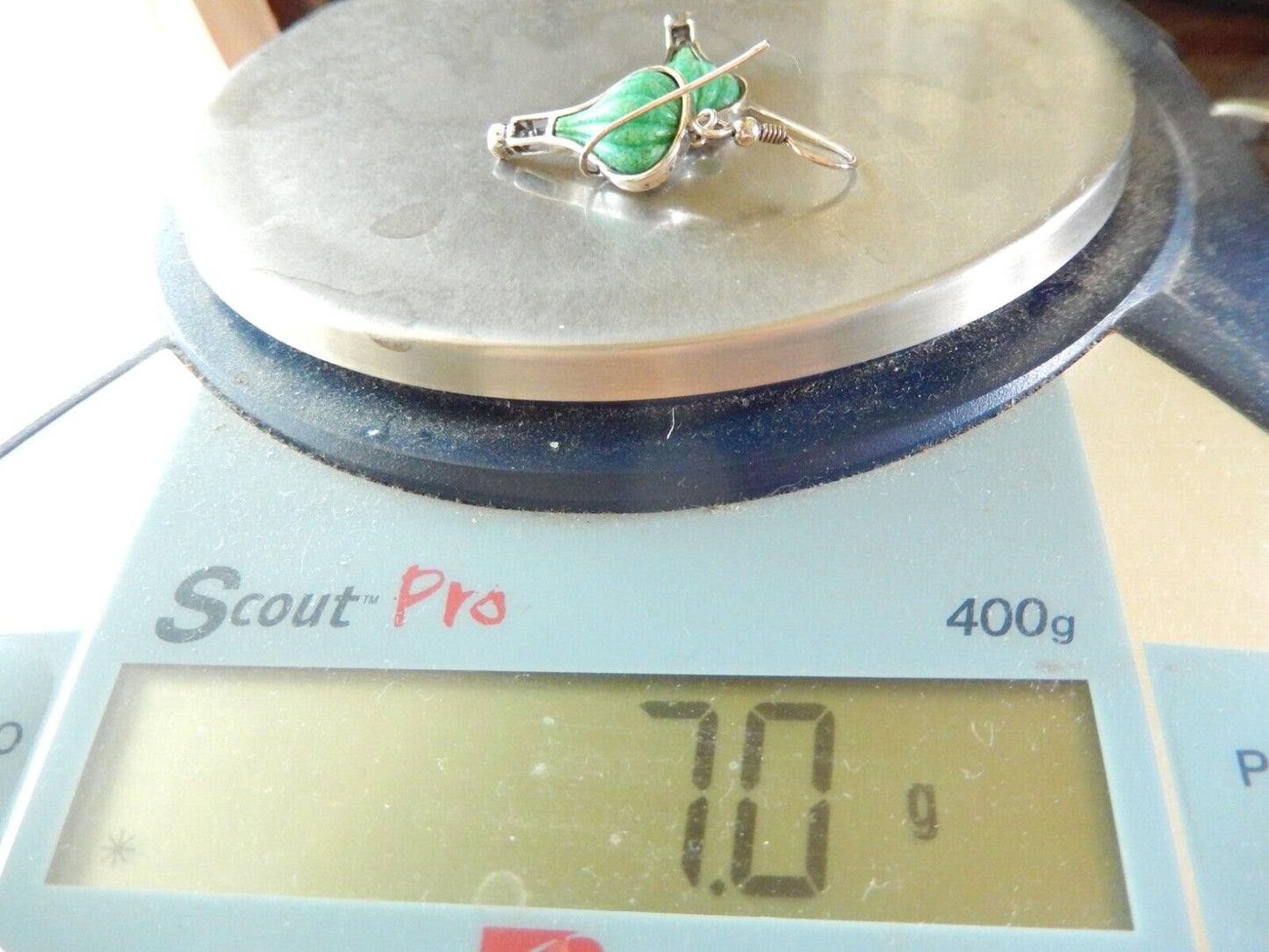 *VINTAGE* Green Gemstone Drop/Dangle GREEN Earrings 925 Sterling Silver