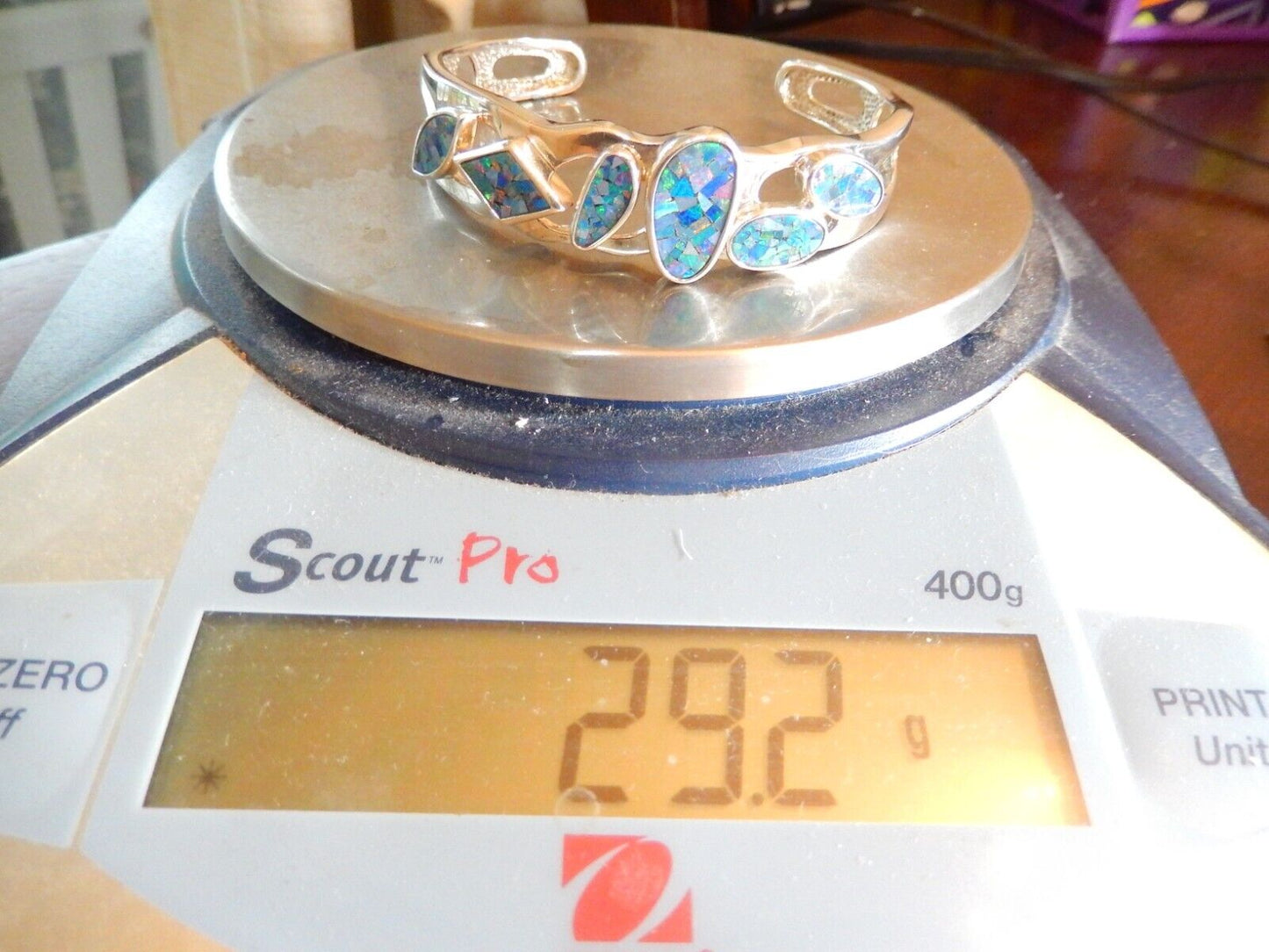 *VINTAGE* WHITNEY KELLY Inlaid Fire Opal Mosaic Sterling Silver Cuff Bracelet
