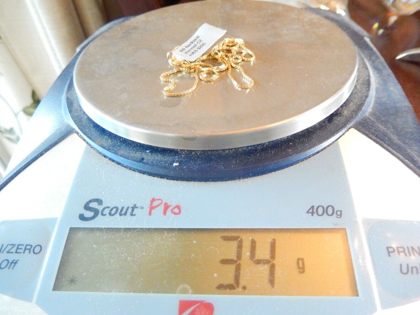 Gold Vermeil 100 CT CZ Solitaire Pendant 18 Gold Vermeil Box Chain Necklace
