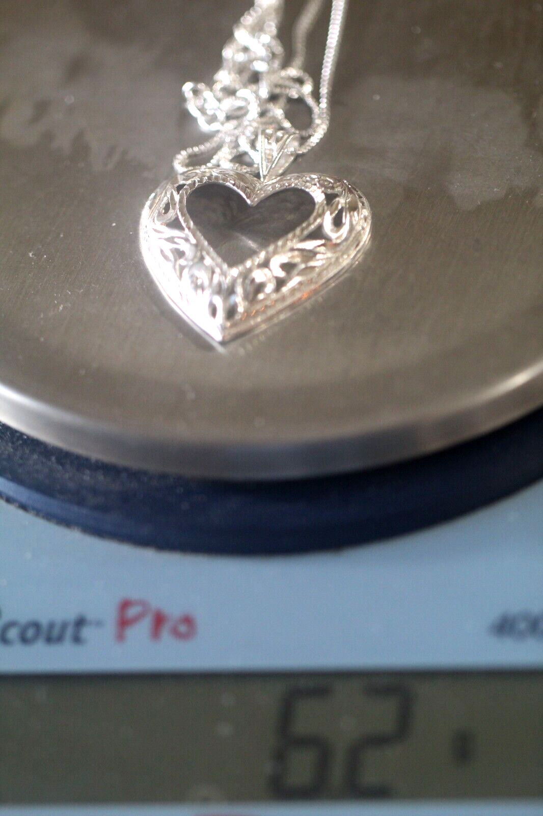 Vintage LARGE Sterling Silver 925 Filigree Open Heart Pendant w/20" .925 Chain