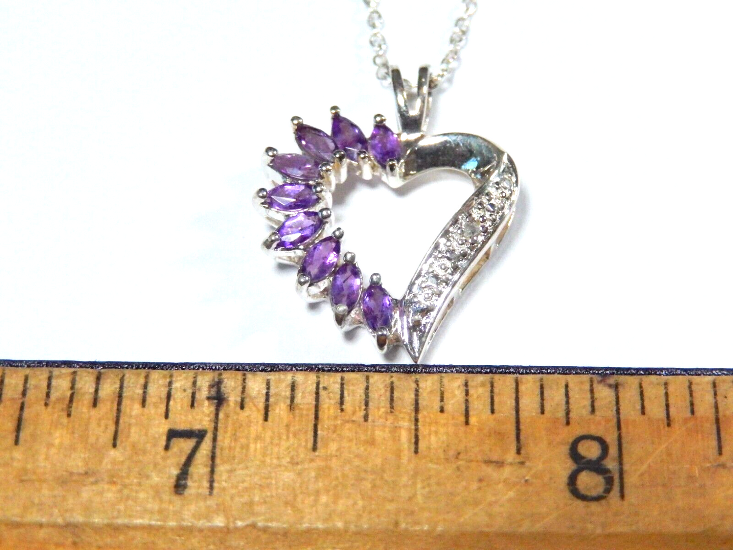 Ross Simons Sterling Silver Amethyst Diamond Heart Pendant w18 Chain