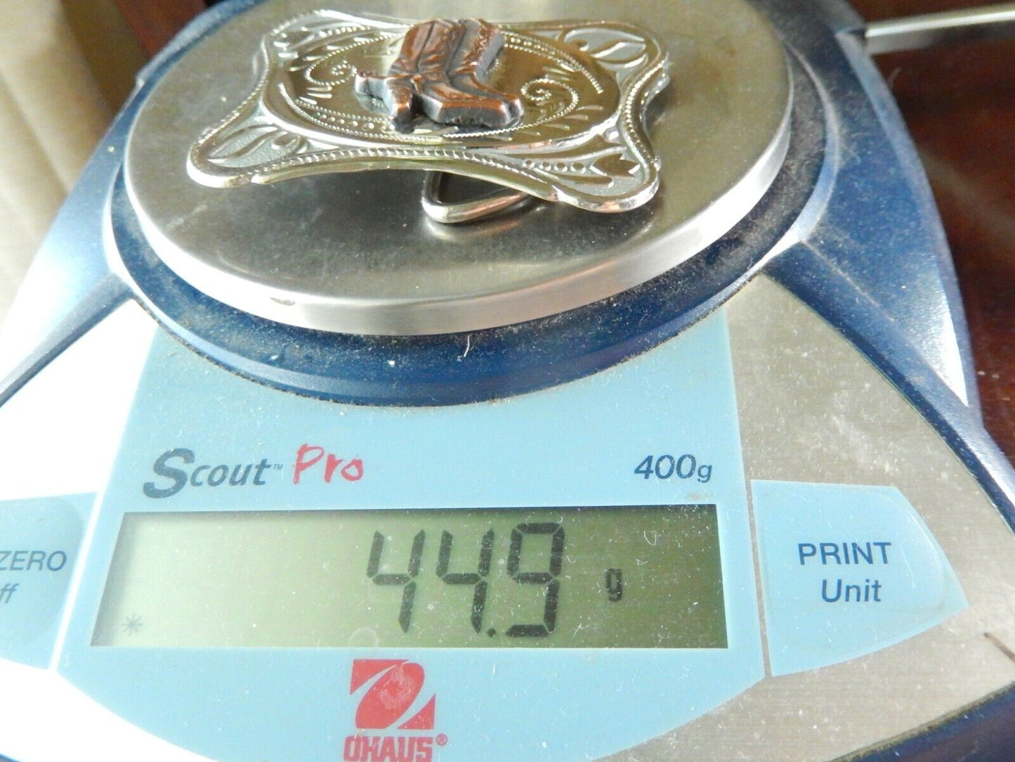 Vintage Silver Tone Copper Cowboy Boots Belt Buckle 3" x 2"