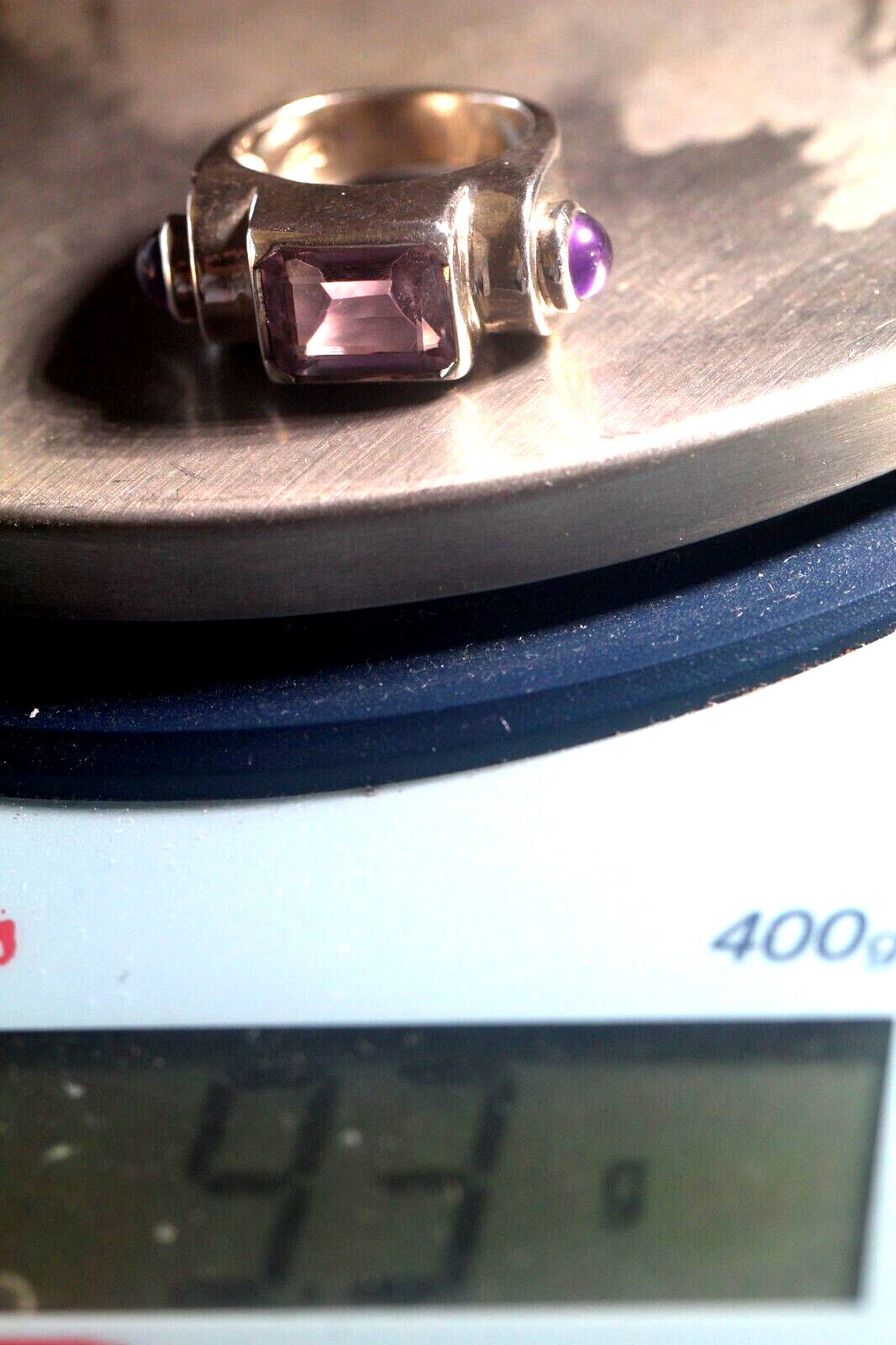 *VINTAGE* Sterling Silver Mid Century Modern Amethyst Gemstone Ring Size 5