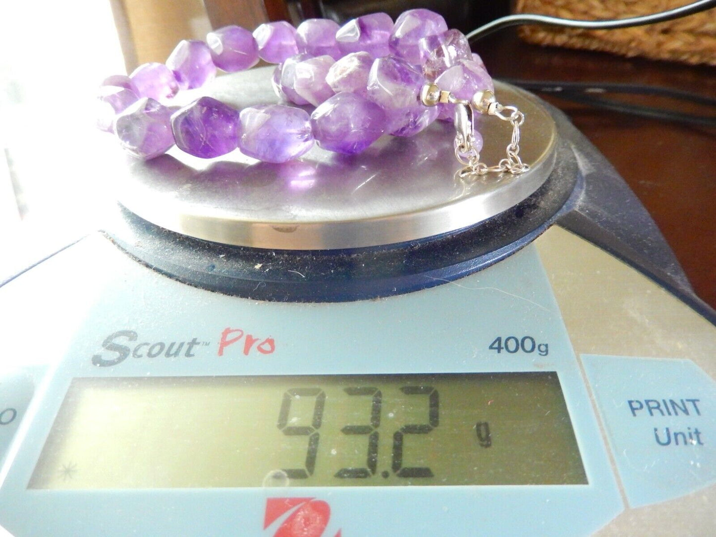 *VINTAGE* Natural Amethyst Chunky 13 mm Beads 18" Necklace 925 Chain & Clasp
