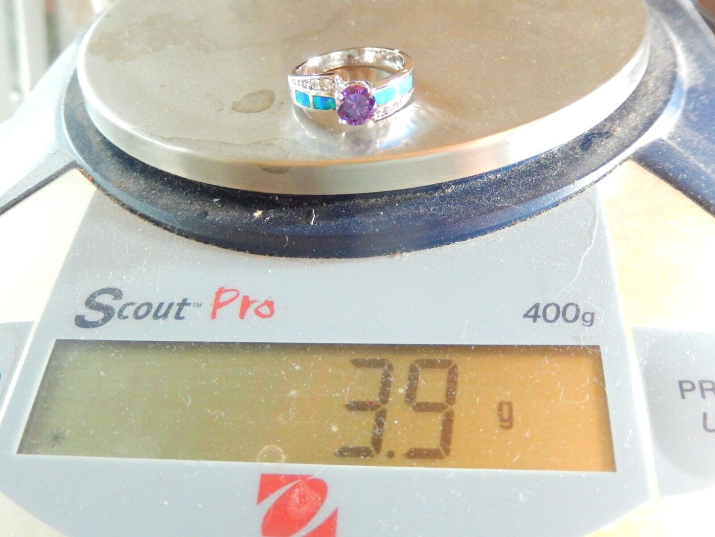 Amethyst & Blue Fire Opal Inlay with CZ Accents 925 Sterling Silver Ring sz 8.5