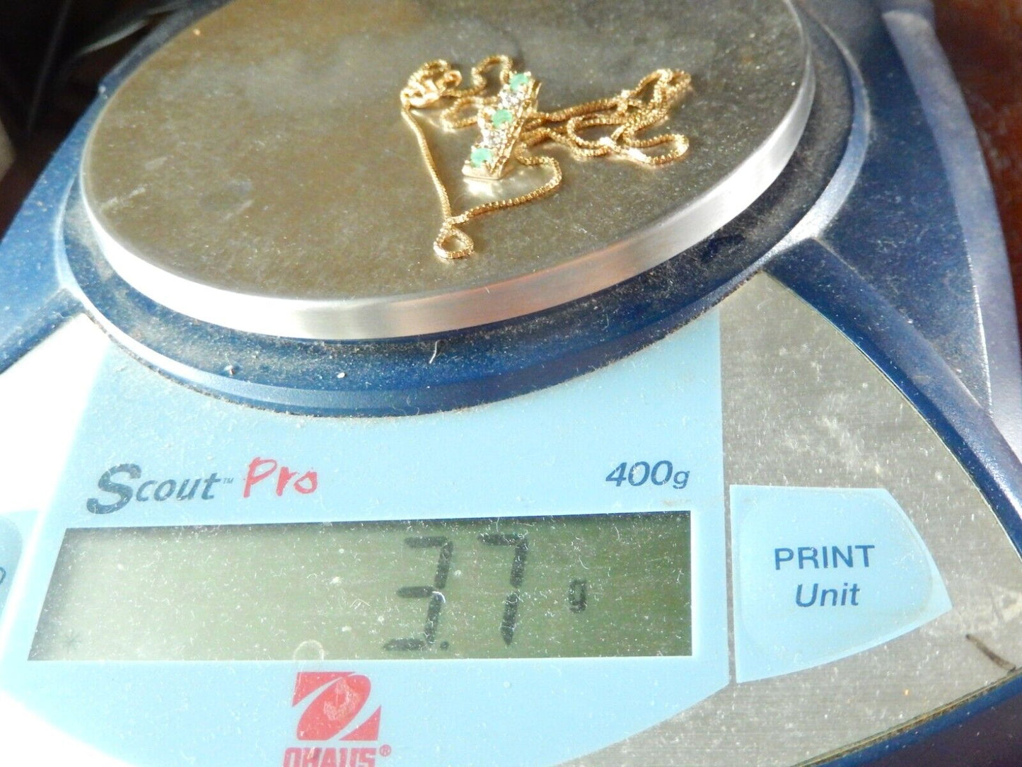 *VINTAGE* Ross Simons Gold Vermeil Genuine Emeralds & Diamond Pendant w/18"chn