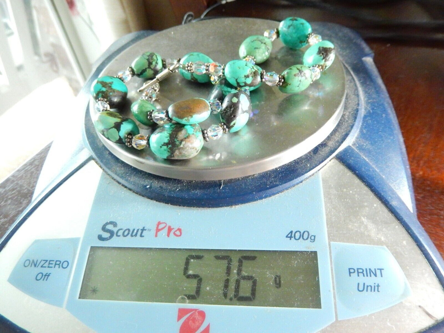 Natural Turquoise Beads With Crystal Beads Handmade Necklace 17"