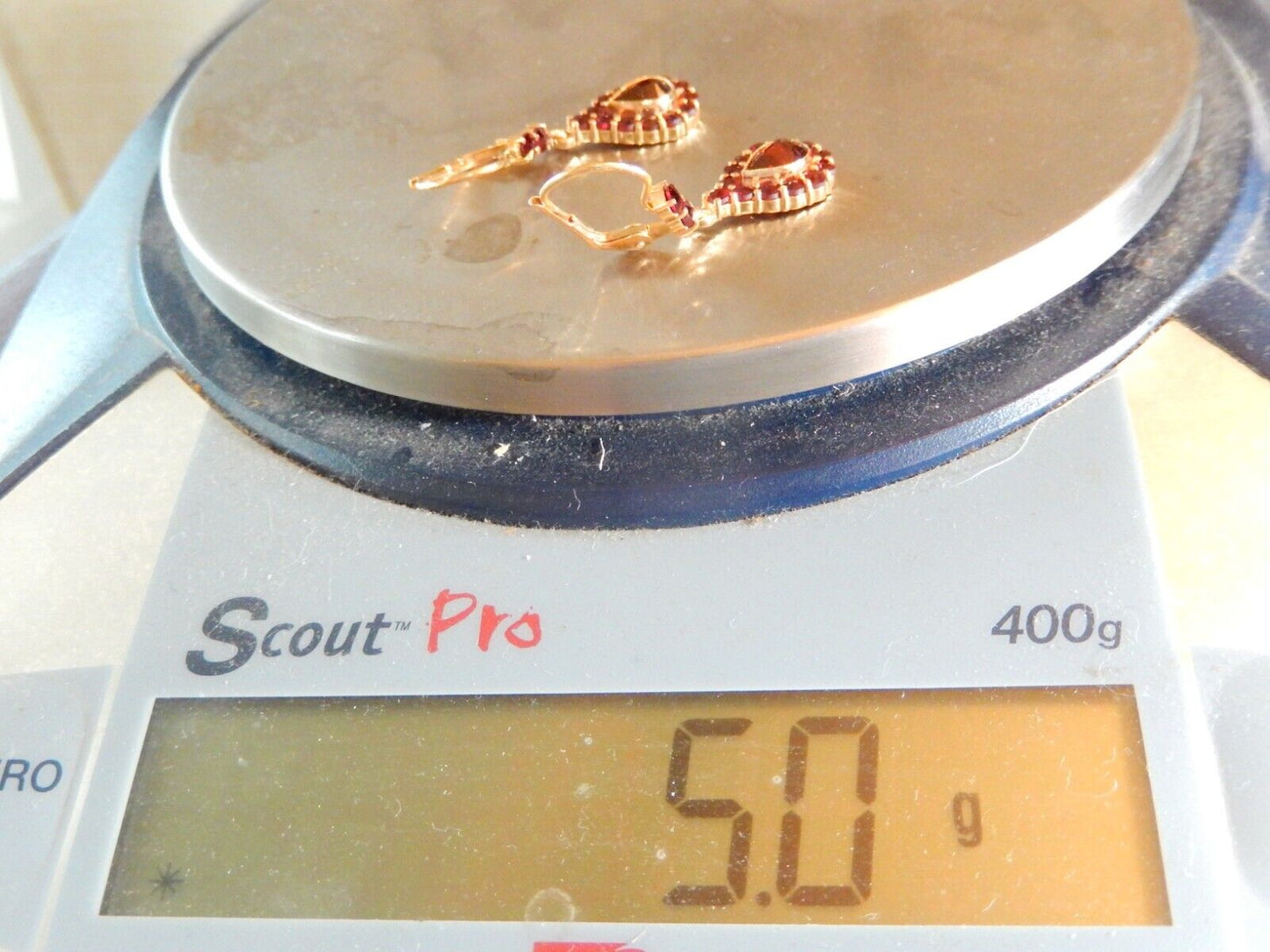Vintage 14k Yellow Gold Natural Pear Shape Rhodolite Garnet Dangle Earrings