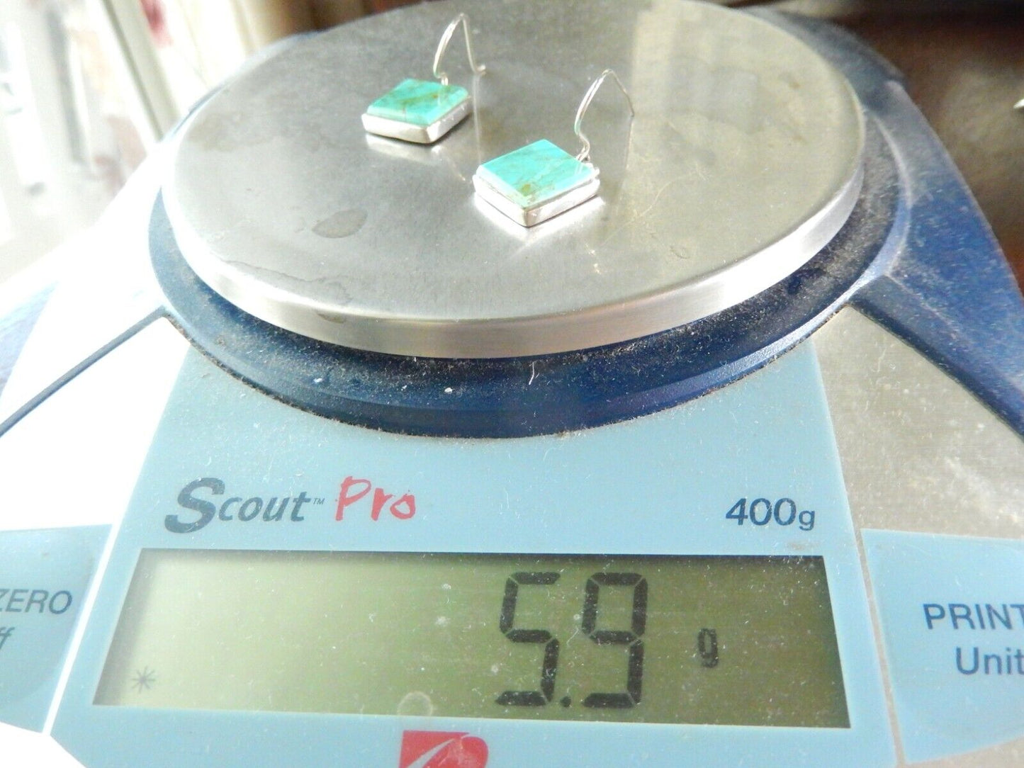 *VINTAGE* Artisan Southwest Sterling Turquoise Square Design Dangle Earrings