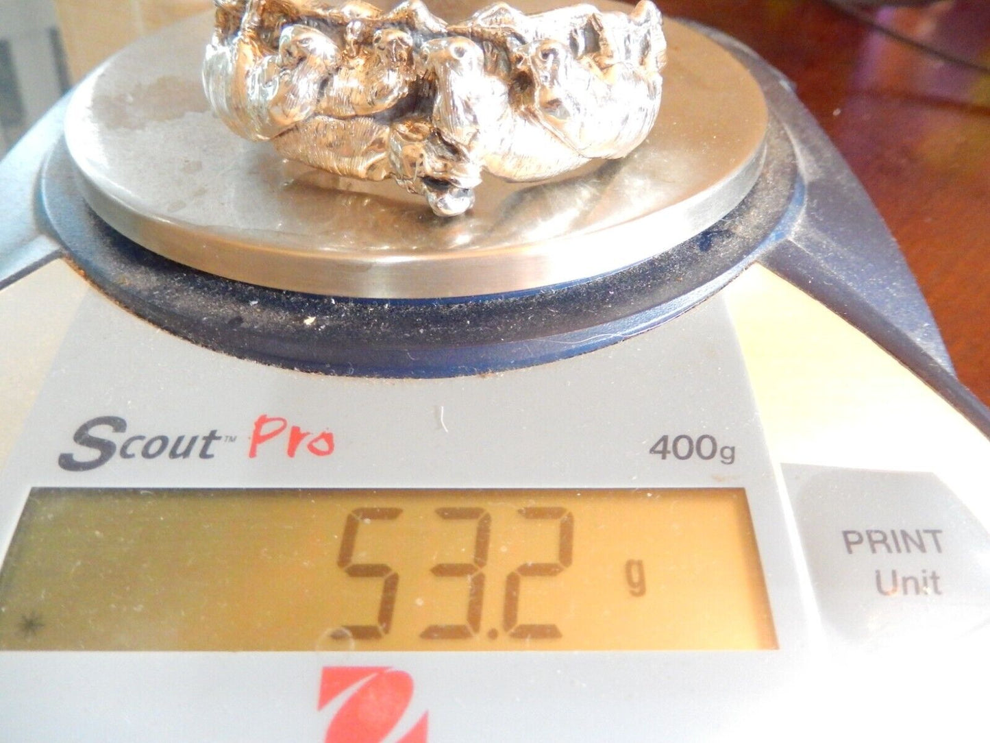 *VINTAGE* 3D Sterling Silver Hippopotamus Cuff Bracelet-53 grams