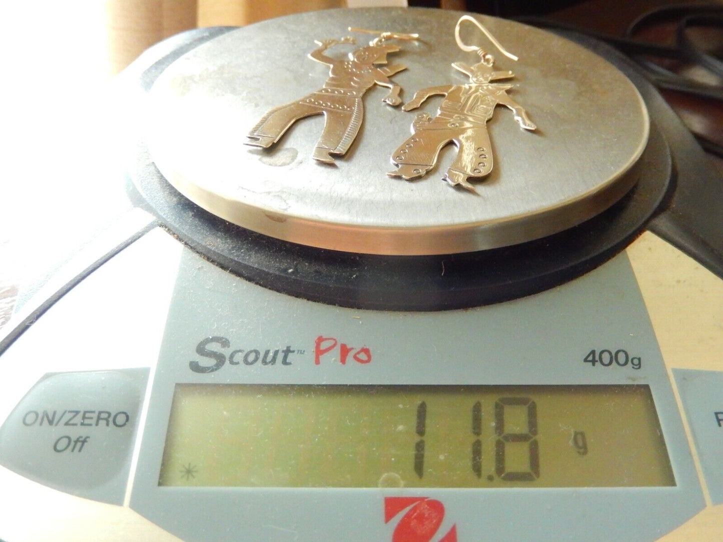 *VINTAGE* Southwest Sterling 925 Native American & Cowboy Earrings 3" Tall