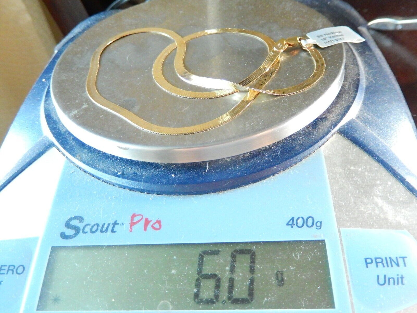 VERMEIL 3.75 mm HERRINGBONE FLAT .925 CHAIN NECKLACE ITALY 18" - 6.0 grams