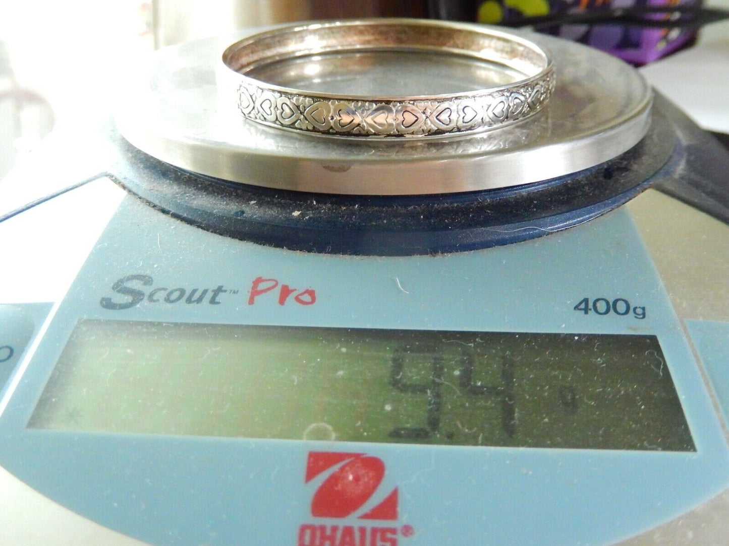 Vintage Sterling Silver Bangle Bracelet w/ Hearts Design