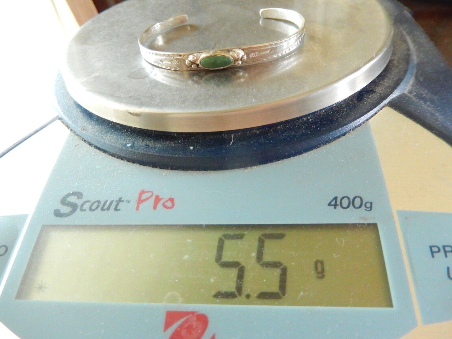 *VINTAGE* Southwestern Sterling Silver And Green Turquoise Small Size Bangle