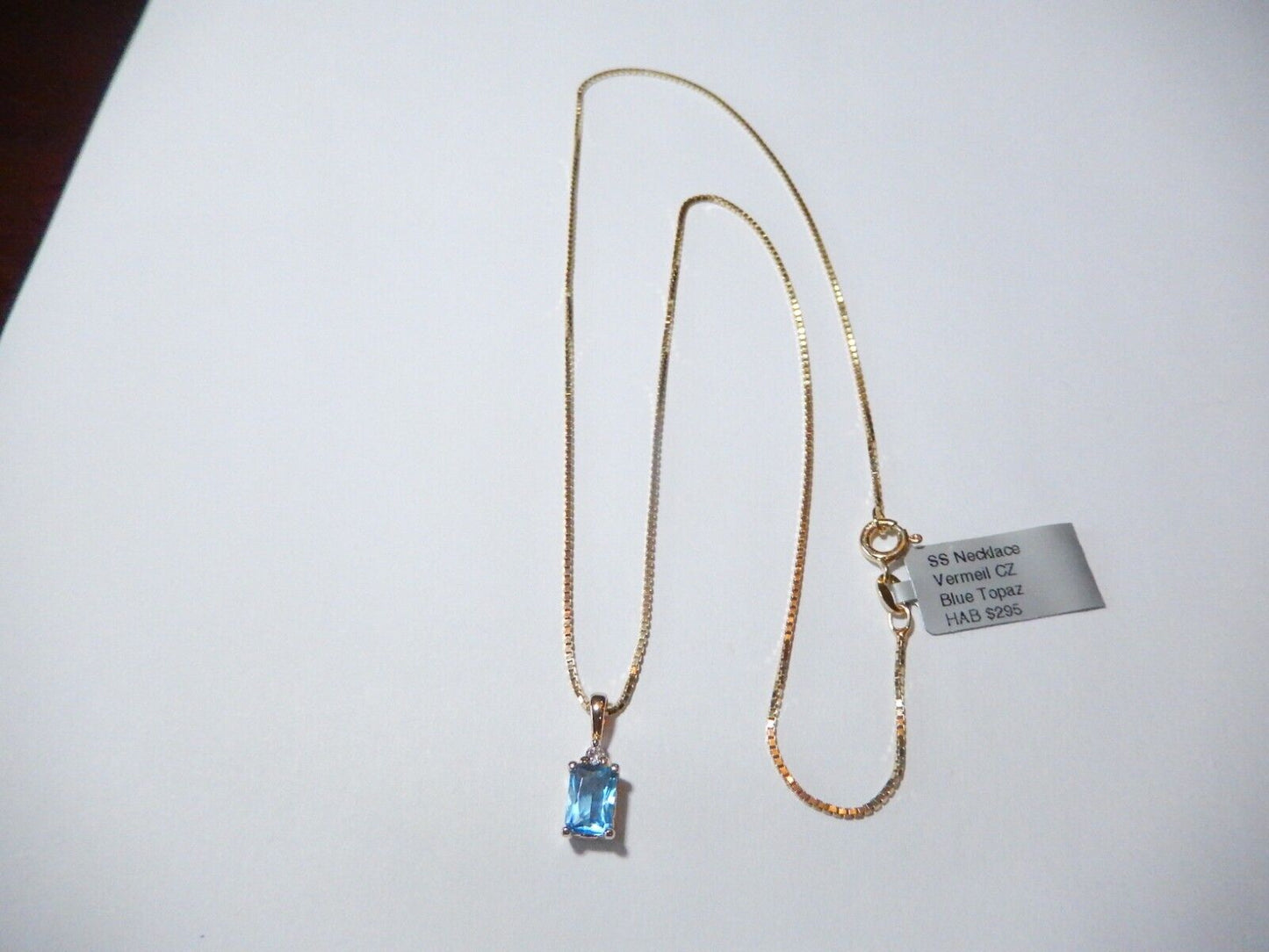 NEW 100 Carat Blue Topaz CZ Vermeil 925 Pendant w18 Vermeil Chain