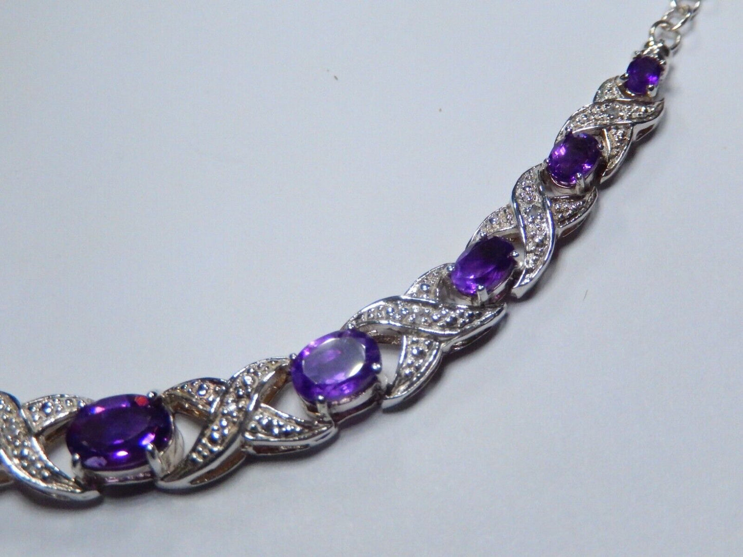 VINTAGE - Sterling Silver Amethyst and Diamond Statement Necklace 15" - 18"