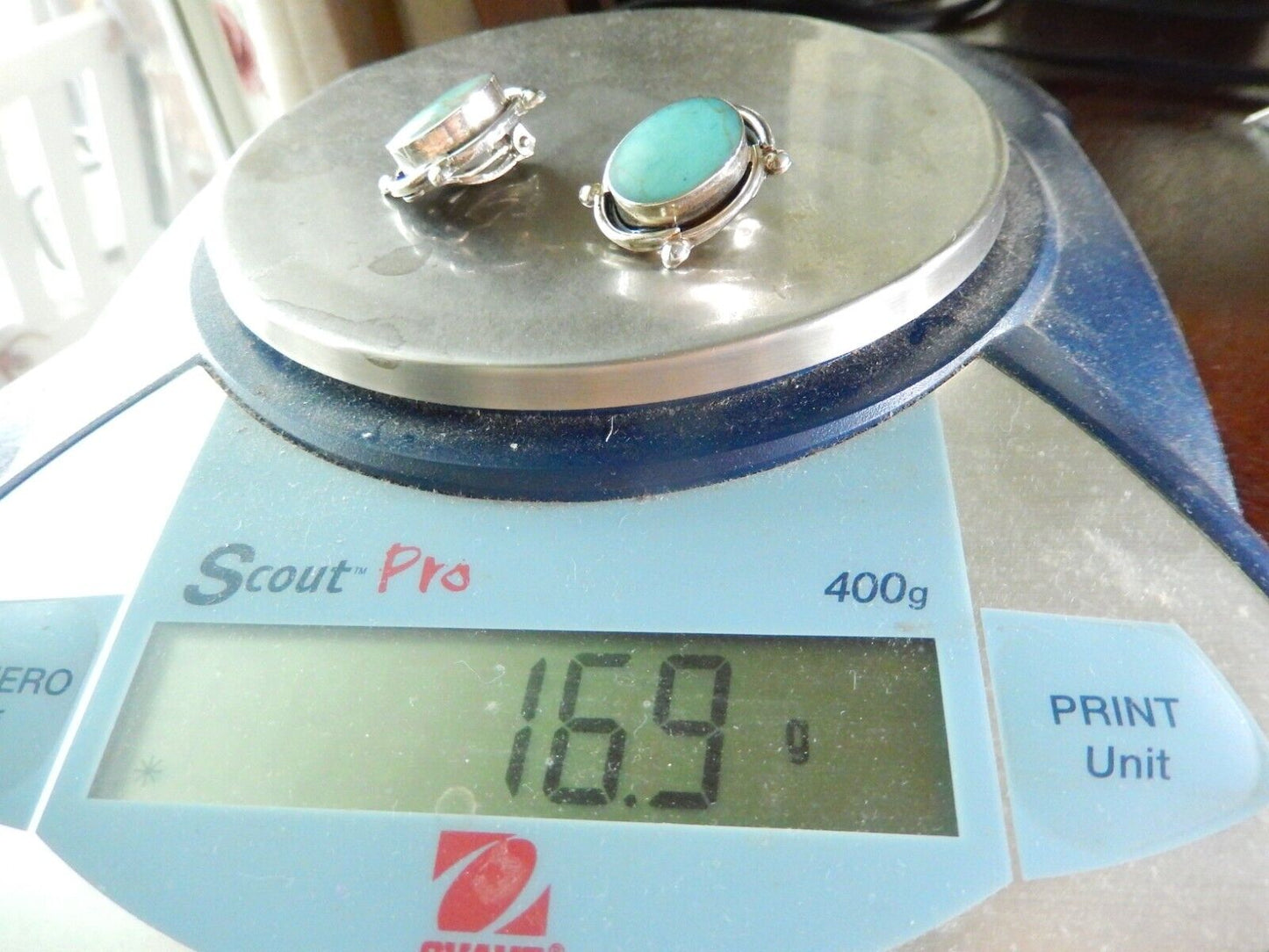 *VINTAGE* TAXCO Sterling Silver Turquoise Clip On Earrings 1" x 3/4" - 16.9 gms