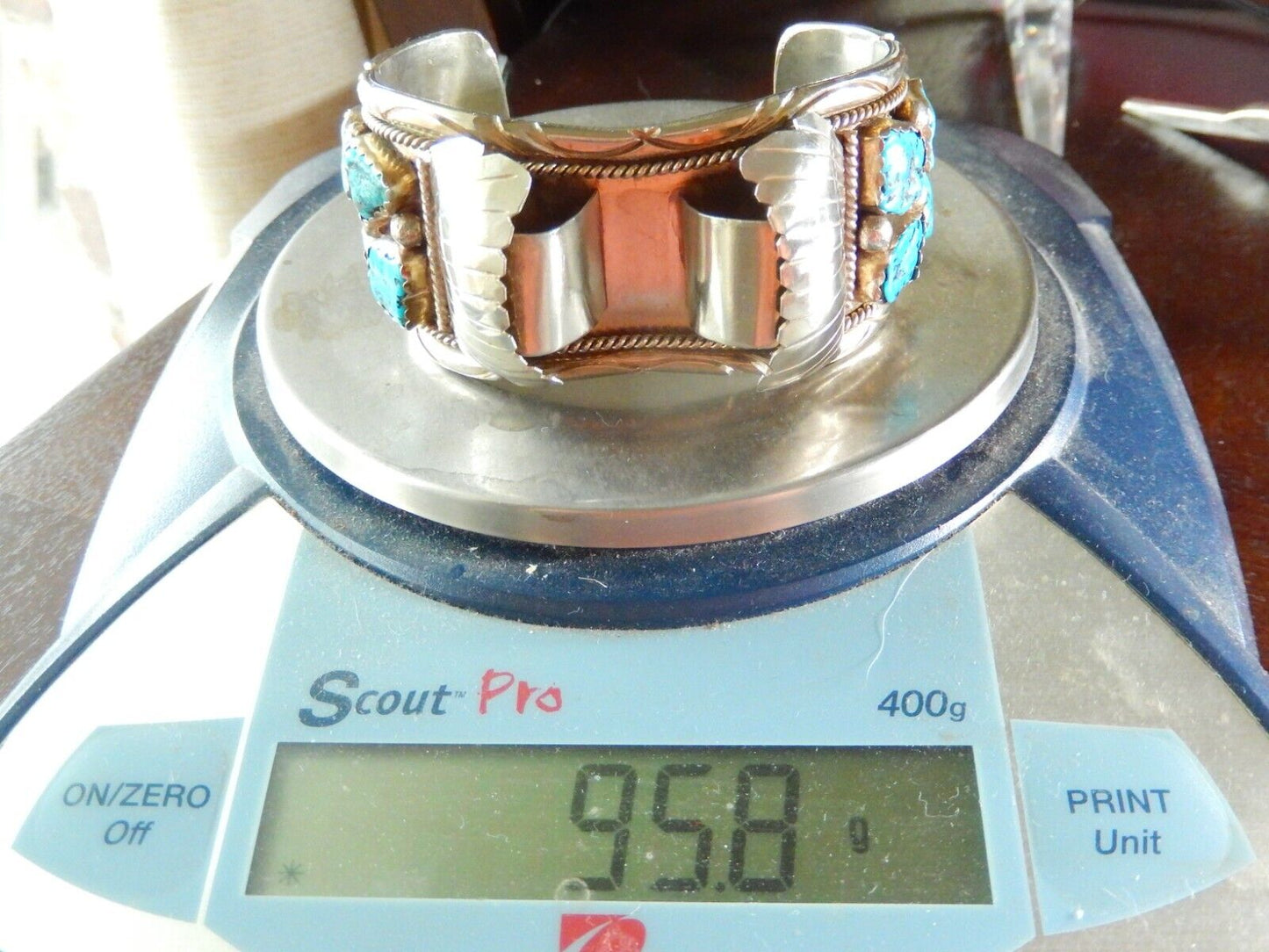 VTG Mens Native American Navajo Sterling Silver Turquoise Watch Cuff Bracelet
