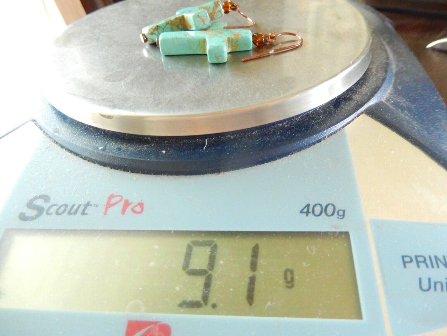 *VINTAGE* Southwestern Style Copper Cross Turquoise Earrings 1-1/4" x 7/8"