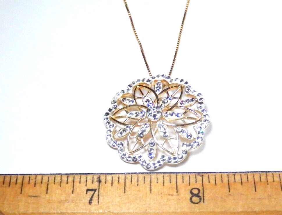 STUNNING LARGE 925 Gold Vermeil Crystal Pendant w 18 Vermeil Box Chain